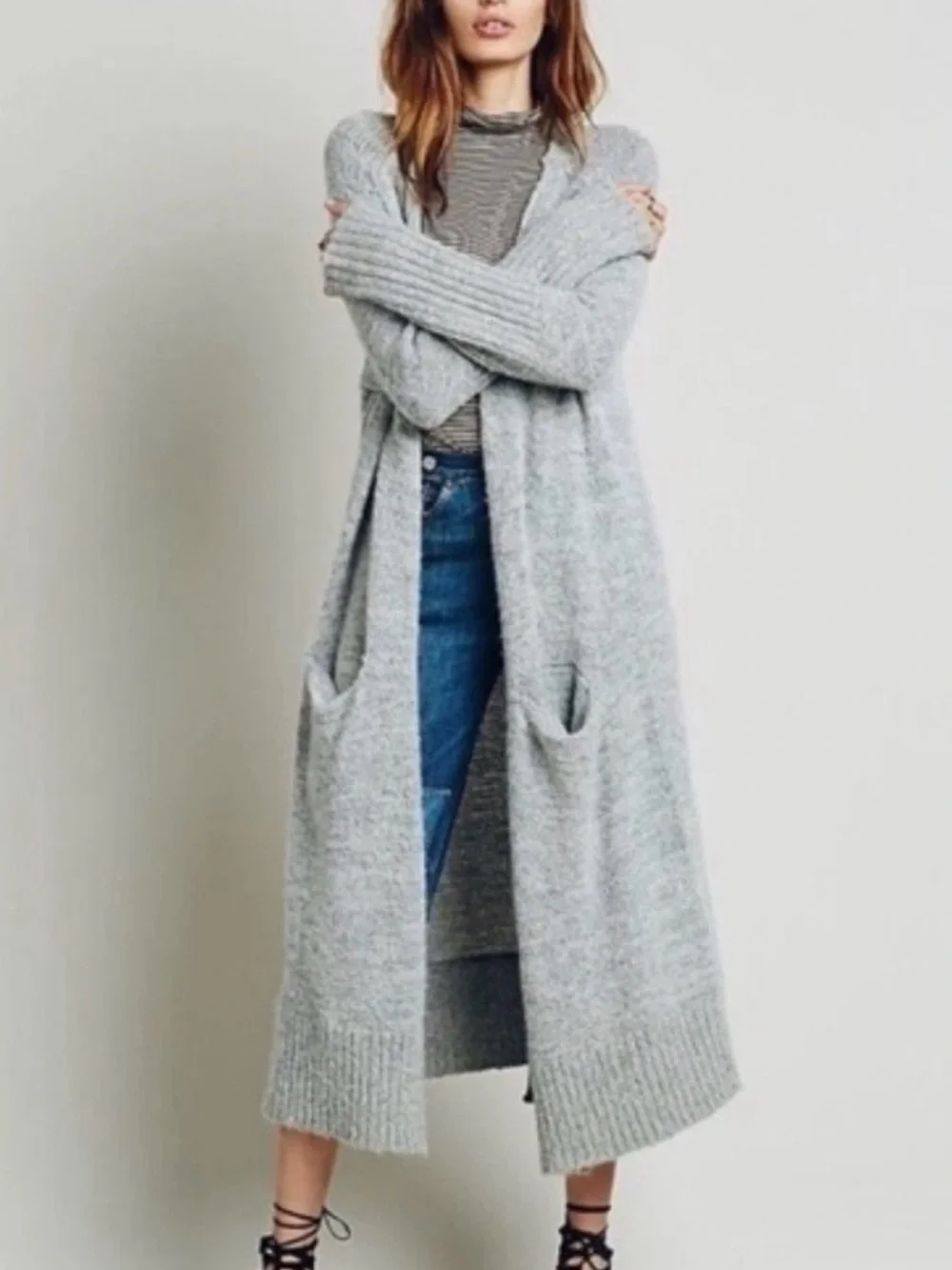 Free People Oversized Cardigan Sweater Alpaca Blend Open Front Maxi-length Sz XS